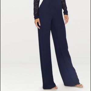 navy lace long sleeve plunge jumpsuit